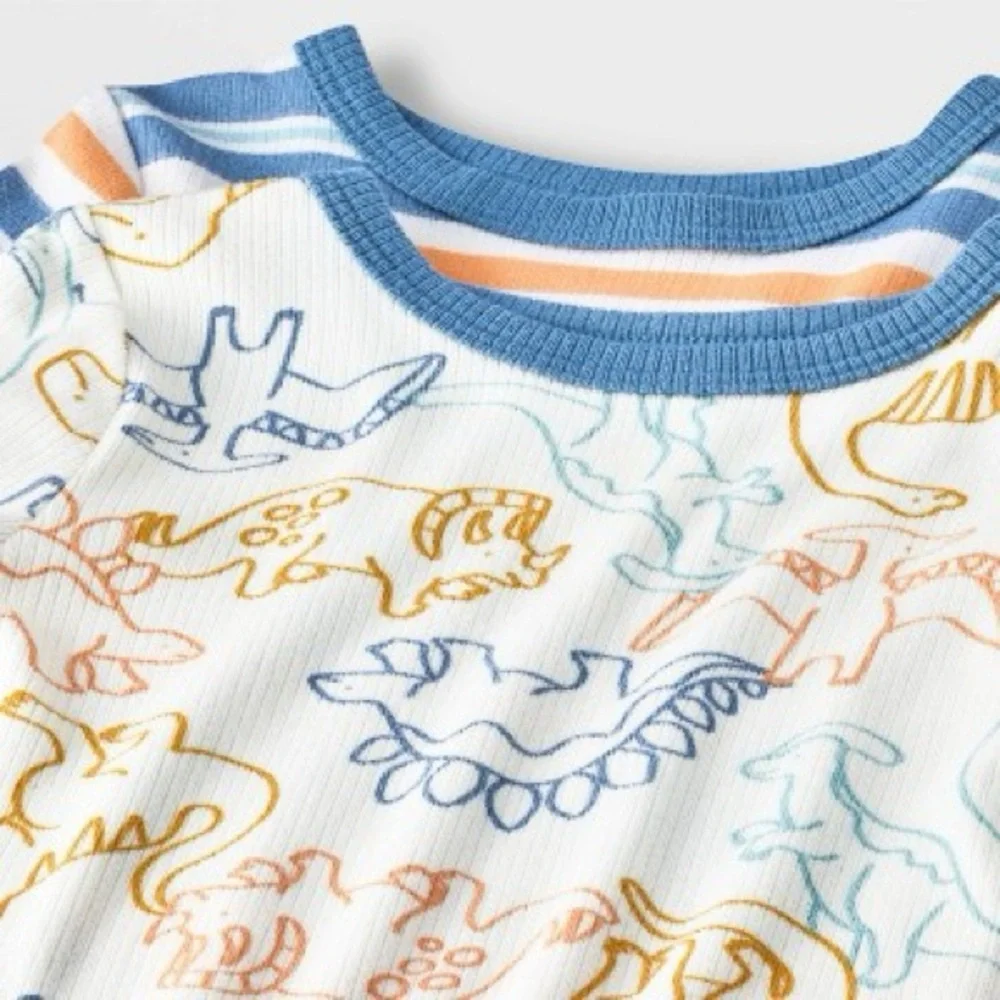 Toddler Boys' 4pc Dinos and Striped Ribbed Pajama Set